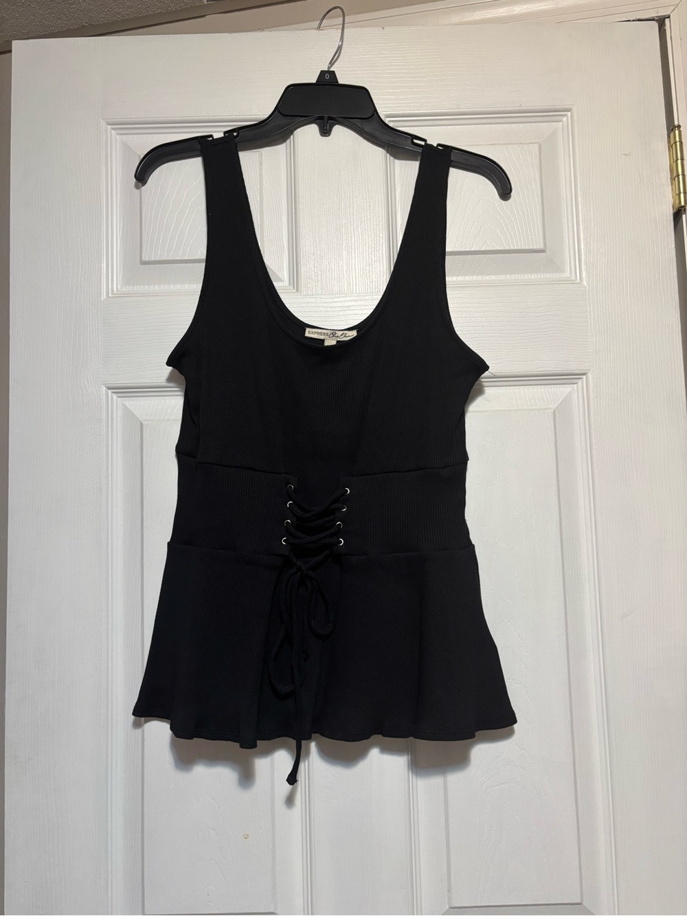 Express Black Lace-Up Peplum Tank Top - Women
